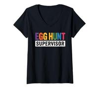 Womens Easter Egg Hunt Supervisor Egg Hunting Party Mom Dad Adult V-Neck T-Shirt