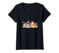 Women's Easter Eggs Bunny British Shorthair Inside Coffee Cups Lover V-Neck T-Shirt