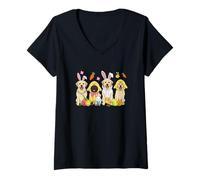 Women's Easter Group Labrador Retrievers Cosplay Bunny Hunting Eggs V-Neck T-Shirt