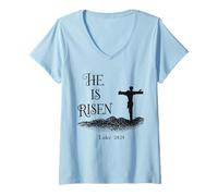 Women's Easter He is Risen Religious Palm Sunday Cross Men Women V-Neck T-Shirt