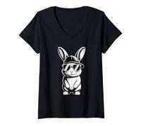 Women's Easter Hip Hop Bunny with Sunglasses Style V-Neck T-Shirt
