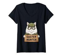 Women's Easter Hunter Bunny Cat Sunglasses Costume Camo Soldier V-Neck T-Shirt