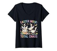 Women's Easter Mode Total Chaos Easter Goose V-Neck T-Shirt