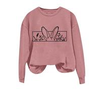 Women's Easter Print Hooded Sweatshirt - Round Neck Long Sleeve Casual Pullover (Watermelon Red, M)