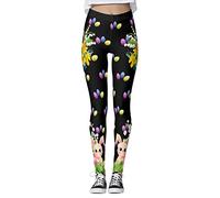 Women's Easter Print Leggings Easter Egg Bunny Pattern Leggings Cute Rabbit Floral Printed Yoga Pants High Waisted Workout Gym Sports Leggings Soft Tights Easter Costume Outfit for Teen Girls Black