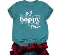 Women's Easter Shirts Easter Bunny Printed T Shirts Funny Rabbit Easter Graphic Tee Happy Easter Holiday Top, Cyan5, L