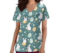 Womens Easter Short Sleeve Scrub Tops Cute Bunny Care Uniform Uniform Nursing Care Work Shirt Womens Scrubs Carers Uniform Black Tunic Beauty Uniform Plus Size