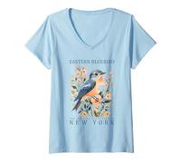 Women's Eastern Bluebird New York State Bird Art V-Neck T-Shirt