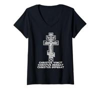 Womens Eastern Orthodox Christian Christ Crucifix Icon V-Neck T-Shirt