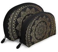 Womens Eastern Tribe Themed Circular Flower Travel Cosmetic Bags Waterproof 2PC Makeup Clutch Pouch Cosmetic and Toiletries Organizer Bag Portable Travel Toiletry Pouch Girls
