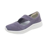 Womens Easy Fasten Mesh Shoes, Mary Jane Mesh Shoes for Women, Solid Color Causal Walking Trainers Wide Fit Mary Jane Trainers Non-Slip and Comfortable Sneakers with Adjustable-Strap for Women Purple