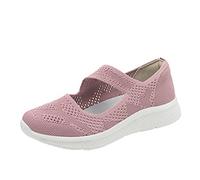 Womens Easy Fasten Mesh Shoes, Mary Jane Mesh Shoes for Women, Solid Color Causal Walking Trainers Wide Fit Mary Jane Trainers Non-Slip and Comfortable Sneakers with Adjustable-Strap for Women Pink