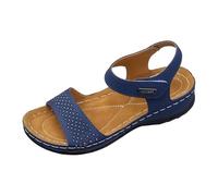 Womens Easy Fasten Sandal Orthopedic Shoes for Women Plantar Fasciitis Comfort Low Wedge Open Toe Sandals Summer Autumn Wide Fit Cushion Walk Rhinestone Sandals with Arch Support Navy