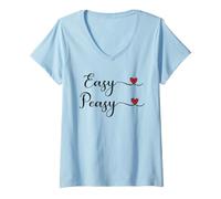 Women's Easy Peasy Heart Cute Handwritten Typography Gift V-Neck T-Shirt
