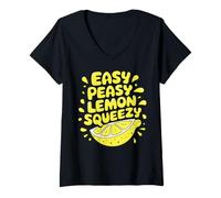 Women's Easy Peasy Lemon Squeezy Funny Quote Playful Typography V-Neck T-Shirt