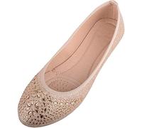 Womens Easy Slip On Diamante Party Smart Dolly Shoes Pumps - Nude - UK 3 / EU 36