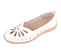 Womens Easy Slip On Summer Holiday Lightweight Cut Out Floral Comfort Shoes - White - UK 6 / EU 39
