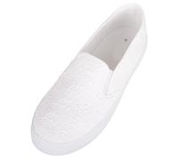 Womens Easy Slip On Twin Gusset Floral Canvas Pumps with Platform Sole - White - UK 5