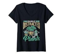 Womens Easy to Distract by Plants Botanist Flowers Botanist V-Neck T-Shirt