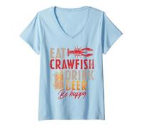 Womens Eat Crawfish Drink Beer Cajun Festival Seafood Lovers V-Neck T-Shirt