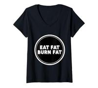 Women's Eat Fat Burn Fat Keto Ketogenic Carnivore Diet Paleo Quote V-Neck T-Shirt