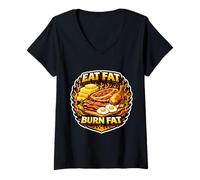 Women's Eat Fat Burn Fat Keto Ketogenic Carnivore Diet Paleo Saying V-Neck T-Shirt