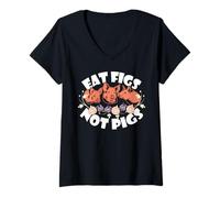 Women's Eat Figs Not Pigs Funny Vegan V-Neck T-Shirt
