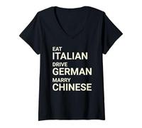 Women's Eat Italian Drive German Marry Chinese V-Neck T-Shirt