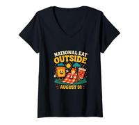 Womens Eat Outside Day August 31 Picnic Outdoor Fun Summer Food V-Neck T-Shirt