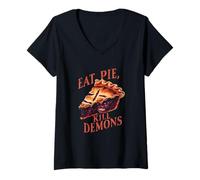 Womens Eat Pie, Kill Demons - Supernatural Inspired V-Neck T-Shirt