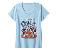 Womens Eat Rich Day of The Dead - Anti-Greed Social Justice V-Neck T-Shirt