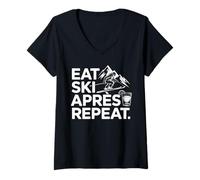 Womens Eat Ski Apres Skiing Snowboarding Skier Apres Ski V-Neck T-Shirt