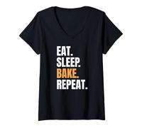 Women's Eat Sleep Bake Repeat Baker Bakery V-Neck T-Shirt