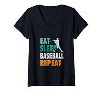 Womens Eat Sleep Baseball Repeat V-Neck T-Shirt