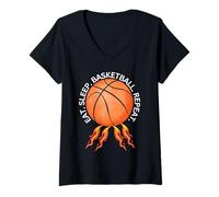 Women's EAT. Sleep. Basketball. Repeat. Baseball Player Cartoon V-Neck T-Shirt
