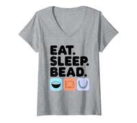 Womens Eat Sleep Bead Jewelry Making Beading Crafting DIY Beader V-Neck T-Shirt