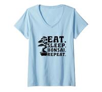 Womens Eat Sleep Bonsai Repeat Penjing Penzai Bonsai V-Neck T-Shirt