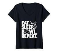 Women's Eat Sleep Bowl Repeat Funny Bowling Lover V-Neck T-Shirt