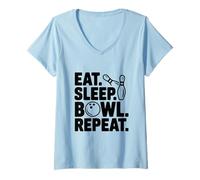 Women's Eat Sleep Bowl Repeat Funny Bowling Lover V-Neck T-Shirt