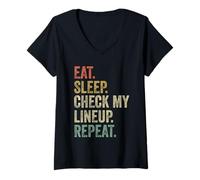 Womens Eat Sleep Check My Lineup Repeat Funny Fantasy Football V-Neck T-Shirt
