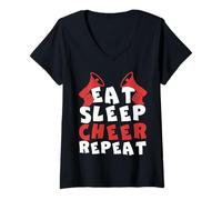 Womens Eat Sleep Cheer Repeat Fun Cheerleader Chant Line V-Neck T-Shirt
