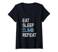 Women's Eat Sleep Climb Repeat Climbing Bouldering Mountaineering V-Neck T-Shirt