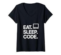 Womens Eat Sleep Code Laptop Developer Programming Lifestyle V-Neck T-Shirt