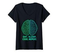 Womens Eat. Sleep. Code. Repeat. Programmer Life V-Neck T-Shirt