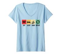 Womens Eat Sleep Cook Repeat Cooking V-Neck T-Shirt