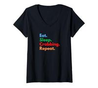 Women's Eat Sleep Crabbing Repeat for Crabbers and Crab Lovers V-Neck T-Shirt