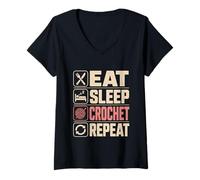 Women's Eat Sleep Crochet Repeat Yarn Lover Daily Hobby Routine V-Neck T-Shirt