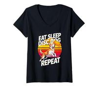 Women's EAT Sleep DISC Dog Repeat Frisbee Dog Sport V-Neck T-Shirt