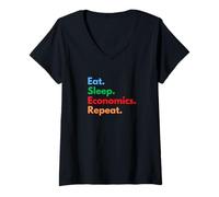Women's Eat Sleep Economics Repeat for Economists & Econ Students V-Neck T-Shirt
