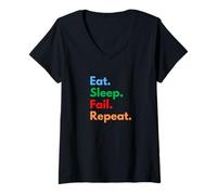 Women's Eat Sleep Fail Repeat for Failures and Persistent People V-Neck T-Shirt